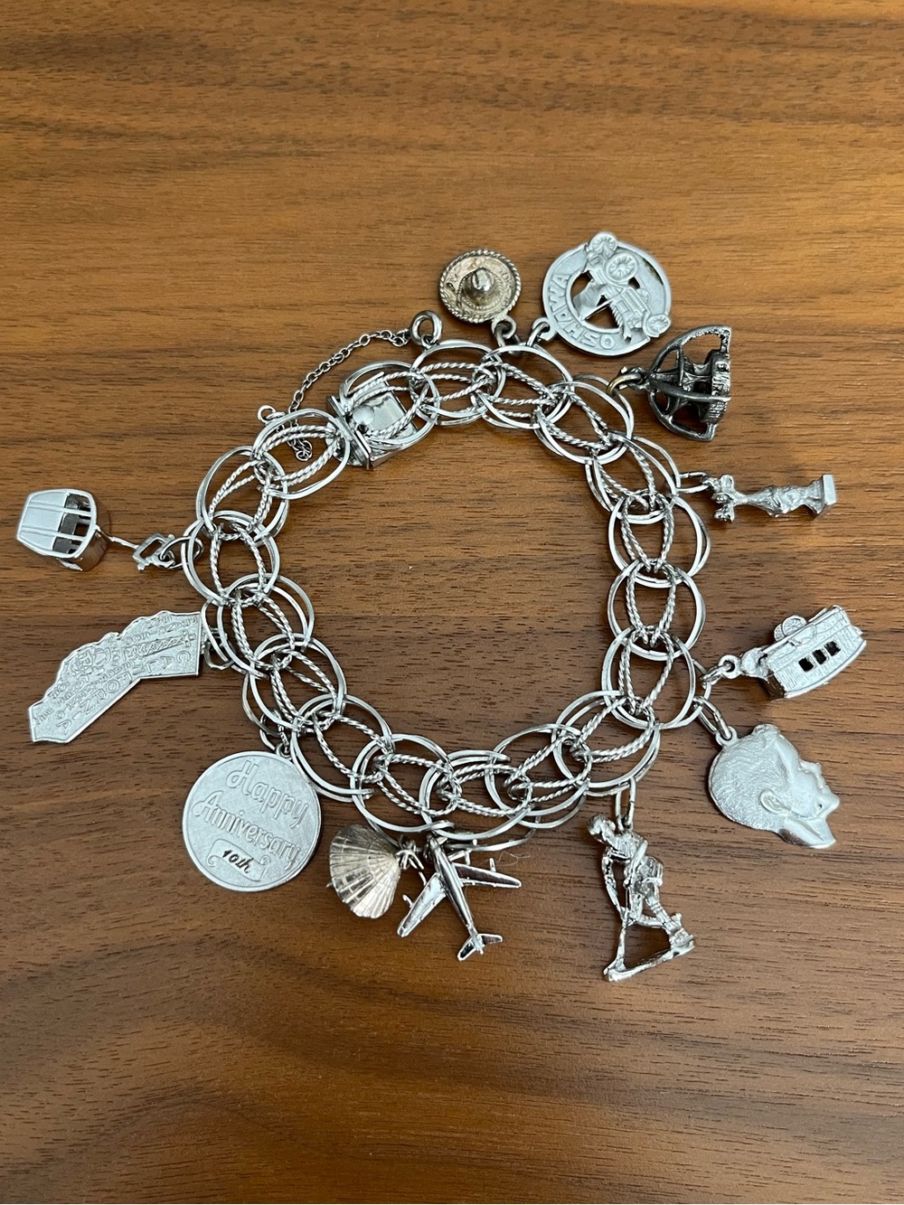 Vintage Estate Sterling Silver Double-Link Cable Chain Charm Bracelet w Charms